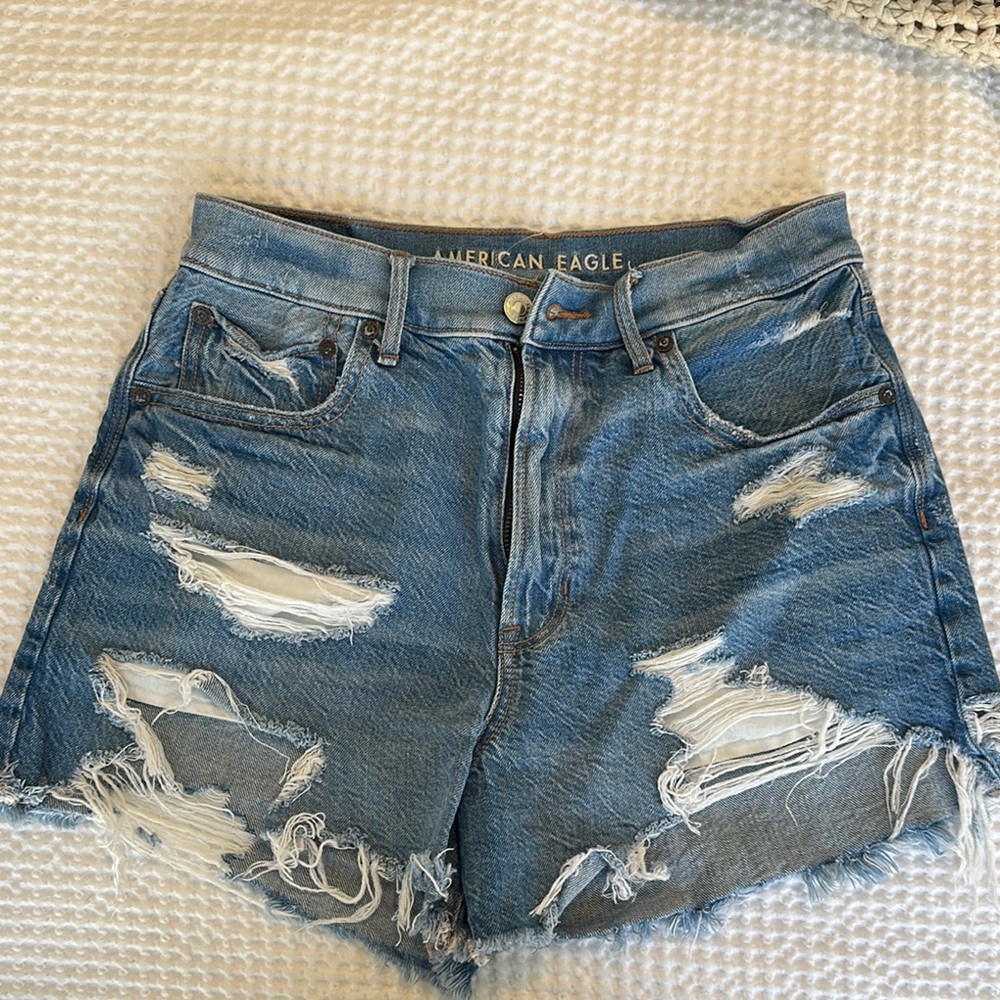American Eagle Outfitters Blue Jean Shorts High-Waisted Distressed